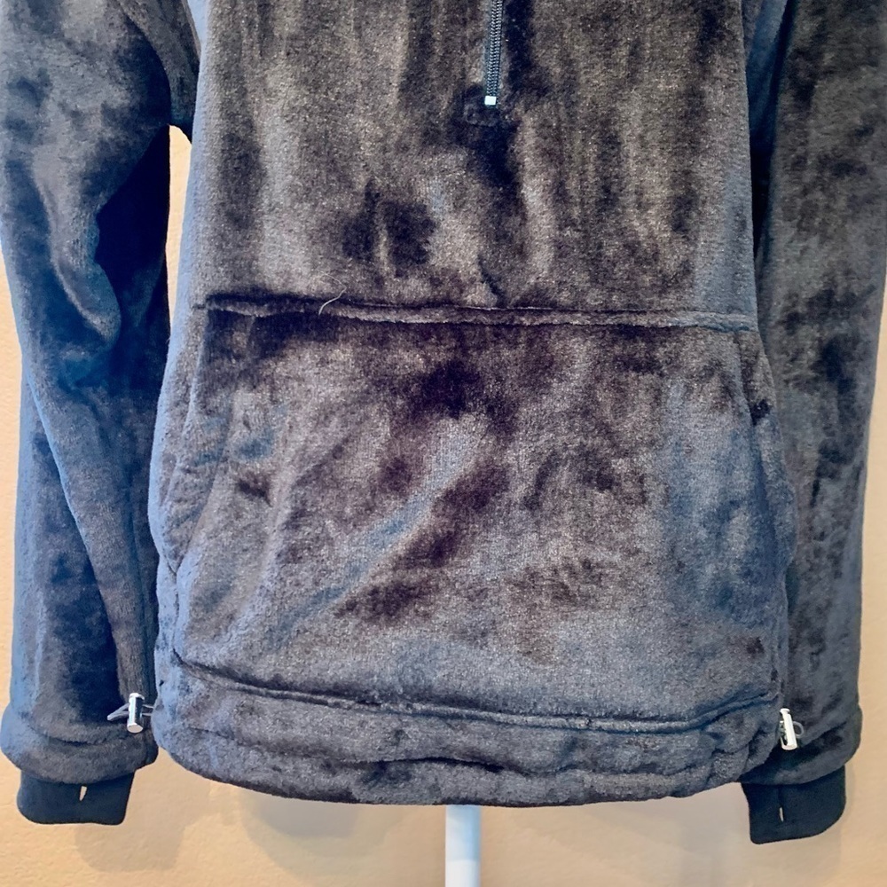 NWT Velour Hoodie Sweatshirt Medium 8/10 Black Super Soft w/ Thumbholes 1/4 Zip - Picture 8 of 16